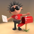 Punk rocker has received mail in his mailbox, 3d illustration