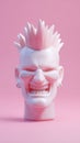 Punk Rocker Head Sculpture on Pink Background Royalty Free Stock Photo
