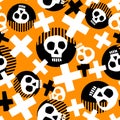 Punk seamless pattern with grunge bold painted funky skulls.