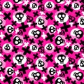 Punk seamless pattern with grunge bold painted funky skulls.