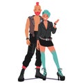 Punk Subculture Couple Sports Mohawks, Leather Jackets, And Band Tees, Embodying Rebellion Through Diy Fashion Royalty Free Stock Photo