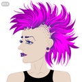 Woman punk with multi-colored hair. Subculture. Style avatar. Vector illustration Royalty Free Stock Photo