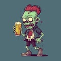 Punk zombie drunk beer character illustration