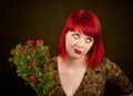 Punky Girl with Red Hair and Flowers Royalty Free Stock Photo