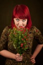 Punky Girl with Red Hair and Flowers Royalty Free Stock Photo