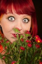 Punky Girl with Red Hair and Flowers Royalty Free Stock Photo