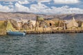 Puno, Peru - circa June 2015: Uros floating island and village on Lake Titicaca near Puno, Peru Royalty Free Stock Photo