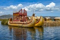 Traditional Totora reed boat on the Uros Islands of Lake Titicaca Royalty Free Stock Photo