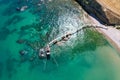 The Punta Aderci coast in Abruzzo and Italy with traditional fishing platform Trabocchi. Italy Vasto