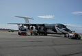 Antarctic Airways Avro RJ100 plane on tarmac after landing with gusting wind more than 75 miles per hour at Punta Arenas Airport Royalty Free Stock Photo