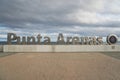 Sign in commemoration of the 500th anniversary of the discovery of the Strait of Magellan in Punta Arenas, Chile Royalty Free Stock Photo