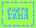 Punta Cana lettering on green backround. Vector tropical letters with colorful beach icons on light blue backround