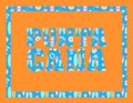 Punta Cana lettering on orange backround. Vector tropical letters with colorful beach icons on light blue backround