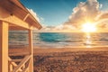 Punta Cana sunrise over Caribbean beach in with lifeguard stati Royalty Free Stock Photo