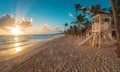 Punta Cana sunrise over Caribbean beach with lifeguard stati