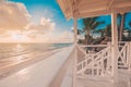 Punta Cana sunrise over Caribbean beach in with lifeguard stati Royalty Free Stock Photo