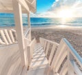 Punta Cana sunrise over Caribbean beach with lifeguard stati