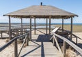 Punta Candor beach, Rota, Cadiz, Spain. Fishing weir, fish weir, fishgarth or kiddle