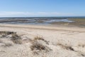 Punta Candor beach, Rota, Cadiz, Spain. Fishing weir, fish weir, fishgarth or kiddle