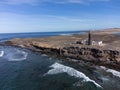 Aerial view on sandy dunes and turquoise water of Sotavento beach, Costa Calma, Fuerteventura, Canary islands, Spain in winter Royalty Free Stock Photo