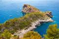 Punta de Sa Foradad and boats at gulf in Mallorca, Spain