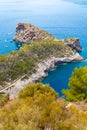 Punta de Sa Foradad and boats at gulf in Mallorca, Spain