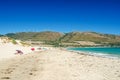 PALOMA BAJA, TARIFA, PROVENCE OF CADIZ/SPAIN - SEPTEMBER 18, 2016: Punta Paloma beach. People walking, relaxing and sunbathing. Royalty Free Stock Photo