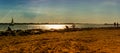 Punta Sabbione landscape at sunset at the mouth of the marina with panorama of Venice in the background