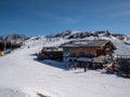 Punta Trieste Wooden Hut Near the Ski Slopes in Italian Dolomites Mountains Alps, Italy Royalty Free Stock Photo