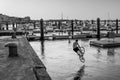 PUNTA UMBRIA, HUELVA, SPAIN AGOST 2th 2015. A man jumping in the