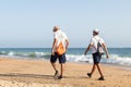 Punta Umbria, Huelva, Spain - August 7, 2020: Beach safety guard of Junta de Andalucia is controlling the social distancing and