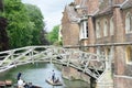 Punters on Cam under mathematical bridge Royalty Free Stock Photo