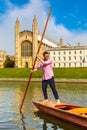 Punting boat on the river Cam and King\'s College Chapel in Cambridge, UK Royalty Free Stock Photo