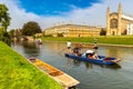 Punting boat on the river Cam and King\'s College Chapel in Cambridge, UK Royalty Free Stock Photo