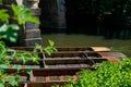 Punting boats by Magdalen Bridge Boathouse on river Cherwell in Oxford, many boats docked together in rows. Bright and colorfull Royalty Free Stock Photo