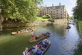 Punting canals Cambridge England. tourists Royalty Free Stock Photo