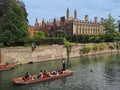 Punting on the River Cam past the college buildings of Cambridge University Royalty Free Stock Photo