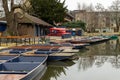 Empty Punts on the river Cam, in Cambridge Royalty Free Stock Photo