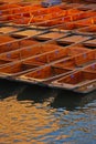 Punts Docked at Riverside in Cambridge