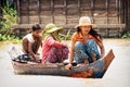 Local Cambodian girls boating along Tonle Sap lake, Puok, Siem Reap Province, Cambodia Royalty Free Stock Photo