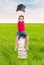 Pupil with books outdoor Royalty Free Stock Photo