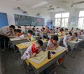 Pupil on chinese traditional calligraphy lesson