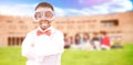 Composite image of pupil dressed up as scientist