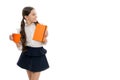 Pupil drink water. Schoolgirl with mug having tea break. Relax and recharge. Water balance. Enjoying tea. More energy Royalty Free Stock Photo