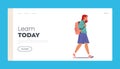 Pupil Girl Landing Page Template. Schoolgirl Wear Uniform and Rucksack Go School. Student Female Character Walk Royalty Free Stock Photo