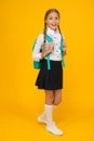 Pupil with long braids going to school. Totally ready. Schoolgirl daily life. School club. Private schooling. Teen with