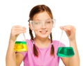 Pupil looking to results of her chemical tests