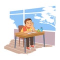 Pupil sleeping in school flat vector illustration