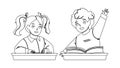 Pupils Boy And Girl Studying At School Desk Vector