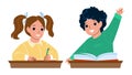 Pupils Boy And Girl Studying At School Desk Vector